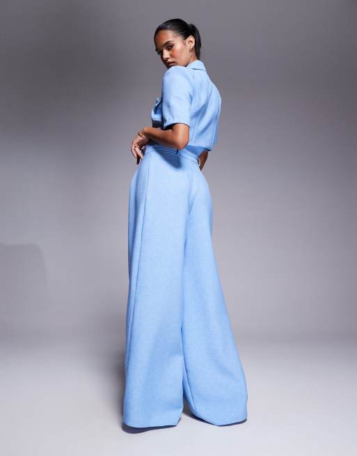 ASOS LUXE - Pantaloni azzurri a vita alta in coordinato, 4 di 5