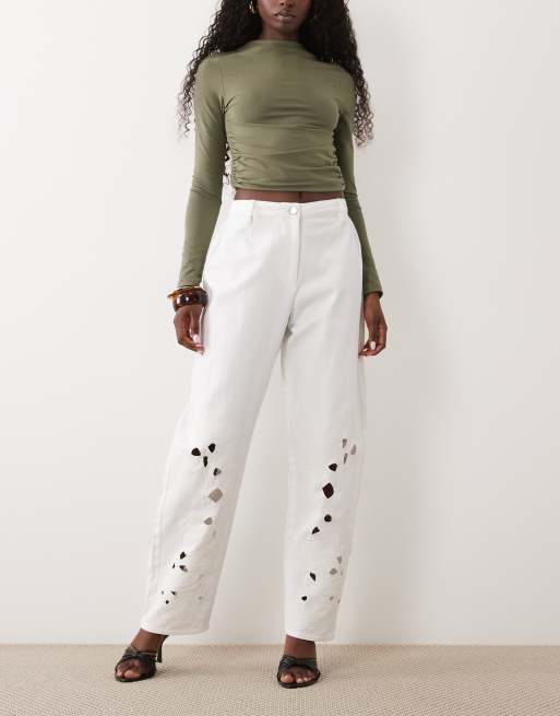 ASOS LUXE pantaloni barrel con taglio laser e cut-out bianchi