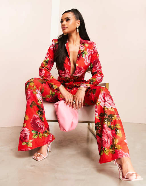ASOS LUXE - Pantaloni da abito con stampa a fiori effetto pixel