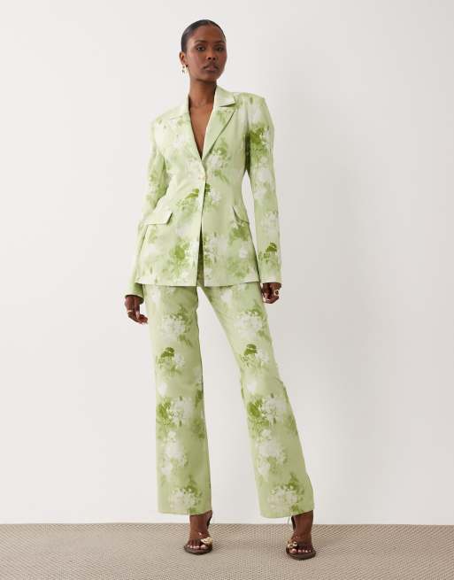 ASOS LUXE - Abito sartoriale verde chiaro a fiori sfocati con blazer e pantaloni, 2 di 3