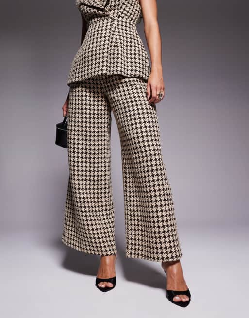 ASOS LUXE - Pantaloni pied de poule color cioccolato in coordinato, 3 di 5