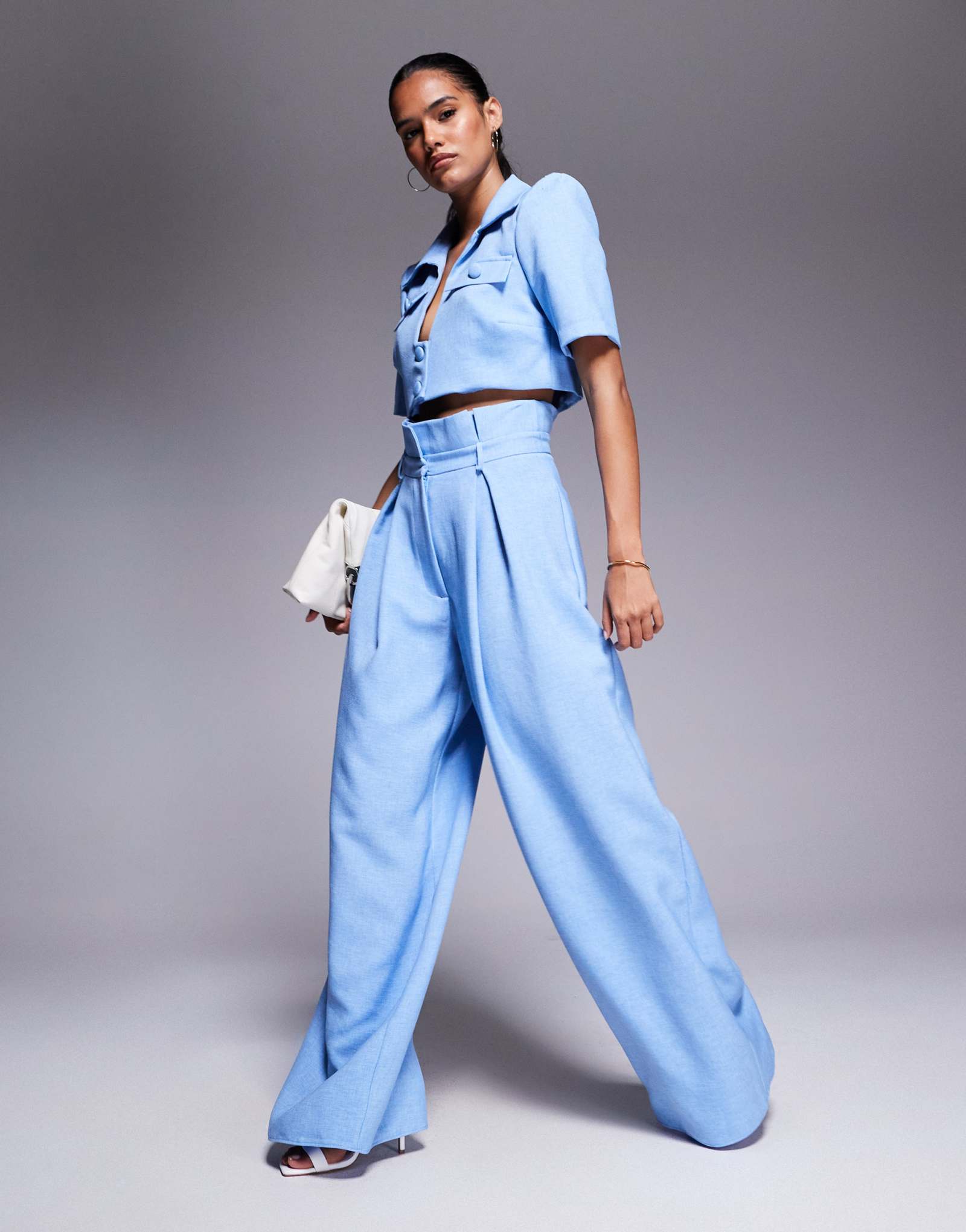 Брюки ASOS LUXE в стиле бумажного пакета светло-голубого цвета - часть комплекта