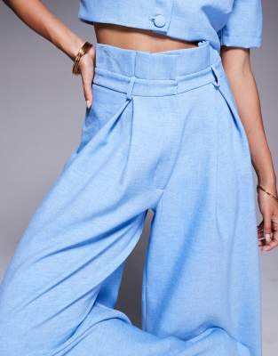 ASOS LUXE paper bag style pants in light blue - part of a set
