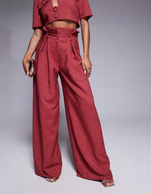 ASOS LUXE paper bag wide leg pants in raspberry - part of a set