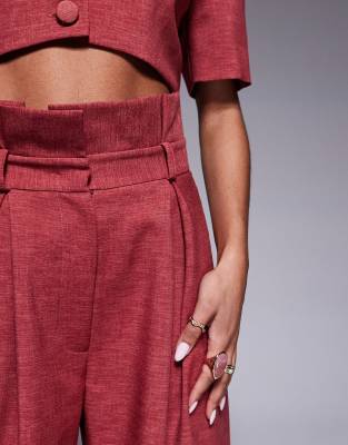 ASOS LUXE paper bag wide leg pants in raspberry - part of a set