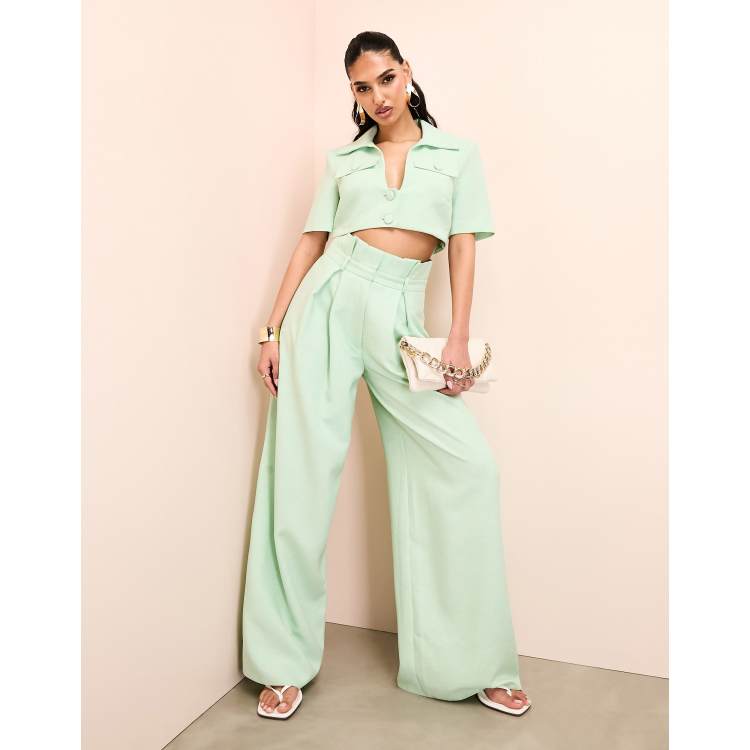 ASOS LUXE paper bag wide leg trouser in green ASOS