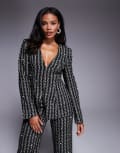 [ASOS LUXE] ASOS LUXE pearl embellished boucle blazer in black (part of a set) 4 BLACK