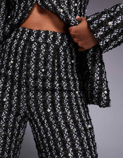 ASOS LUXE pearl embellished boucle pants in black - part of a set