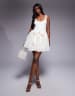 ASOS LUXE faux pearl embellished corseted mini dress with bows in dusty pink