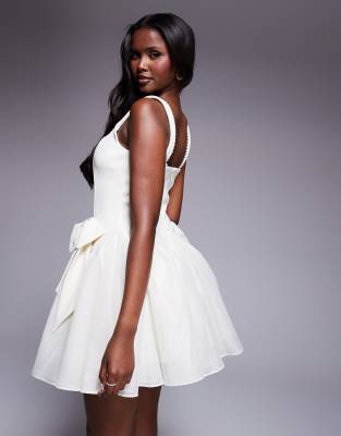 Asos Luxe Pearl Embellished Corseted Mini Dress With Bows