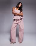 [ASOS LUXE] ASOS LUXE pearl embellished cotton twill barrel pants in pink (part of a set) 14 PINK