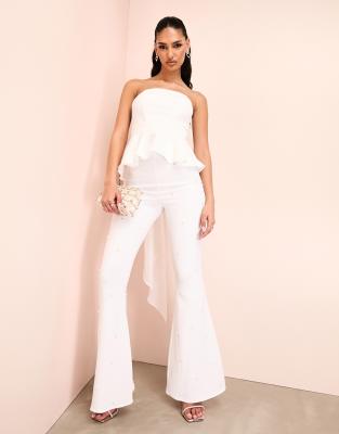 ASOS LUXE ASOS LUXE pearl embellished flared trousers in white