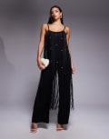 [ASOS LUXE] ASOS LUXE pearl embellished fringing jumpsuit in black 4 BLACK