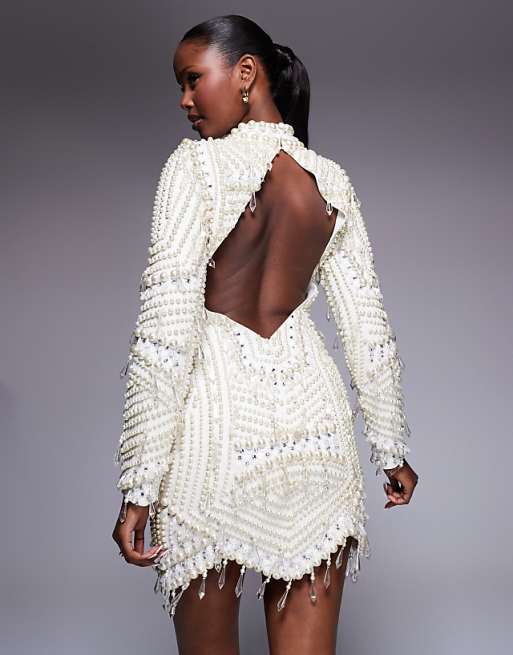 asos beaded dress DESIGN Pearl Velvet Embellished Mini Add this exquisite piece to your wardrobe for an effortlessly chic look. ASOS Midi Dress With Plunge