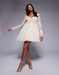 [ASOS LUXE] ASOS LUXE Pearl embellished mini dress with corsage detail in gold 10 GOLD