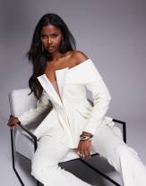 ASOS LUXE pearl embellished off the shoulder tailored blazer