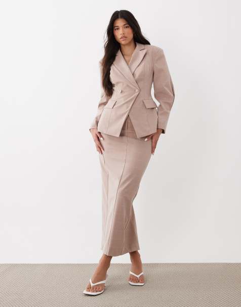 ASOS LUXE pencil midi skirt in pink check (part of a set) - view 1