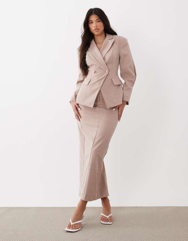 ASOS LUXE pencil midi skirt in pink plaid - part of a set