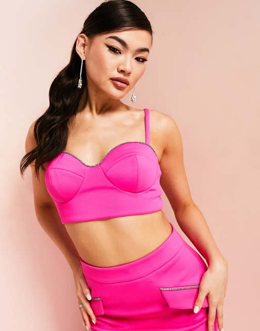 ASOS LUXE - Pink bralettetop med hjerteformet hals og rhinstensdetaljer - Del af sæt, 3 af 4