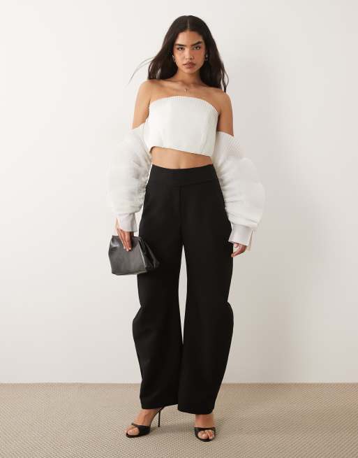 ASOS LUXE pleated bandeau long sleeve top in white, 2 of 4