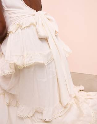 Asos Luxe Pleated Bust Tiered Maxi Dress With Tie Back In White