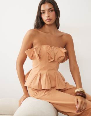 Asos Luxe Pleated Corset Top In Brown
