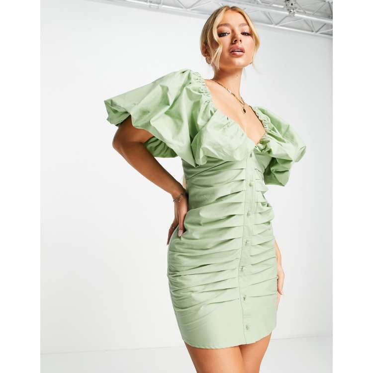 ASOS LUXE pleated front poplin mini dress with back bow tie in