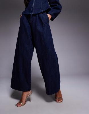 Asos Luxe Pleated Front Wide Leg Jeans In Gray