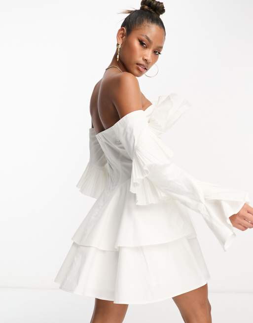 Asos white cheap pleated dress