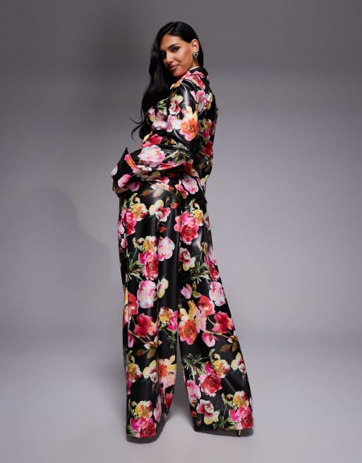 ASOS LUXE - Plisserede bukser med brede ben og blomsterprint i PU - Del af sæt, 4 af 5