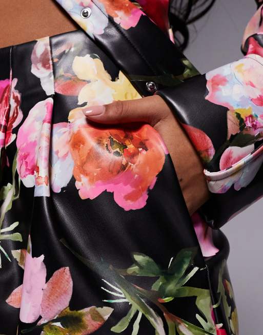ASOS LUXE - Plisserede bukser med brede ben og blomsterprint i PU - Del af sæt, 5 af 5