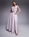 [ASOS LUXE] ASOS LUXE plunge drop waist corsage maxi dress in ditsy floral-Pink 10 PINK