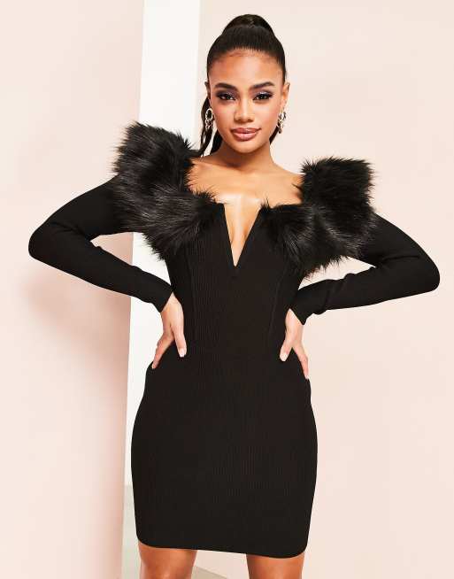 Faux fur mini hot sale dress