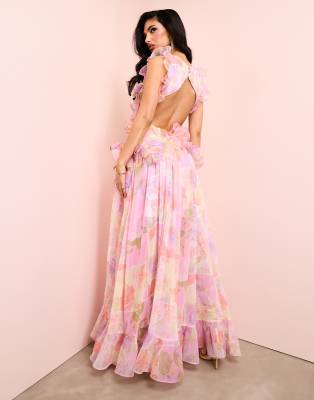 chinese dress ladies Clare Pink Ruched Maxi Dress - US 6