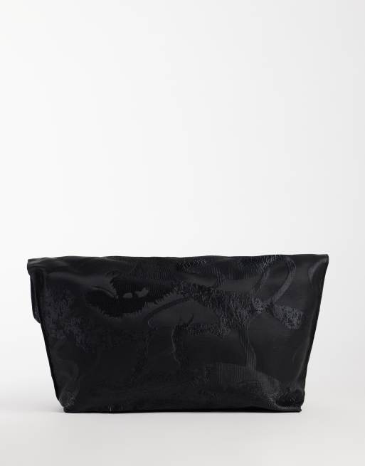 ASOS LUXE pochette souple jacquard à rabat en noir et or, 4 de 4