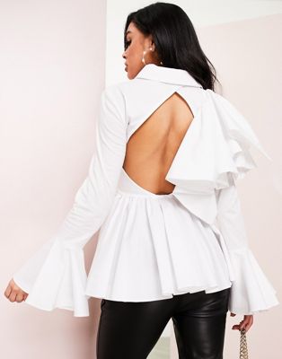 ASOS LUXE poplin shirt with ruffles and buttons in white | ASOS