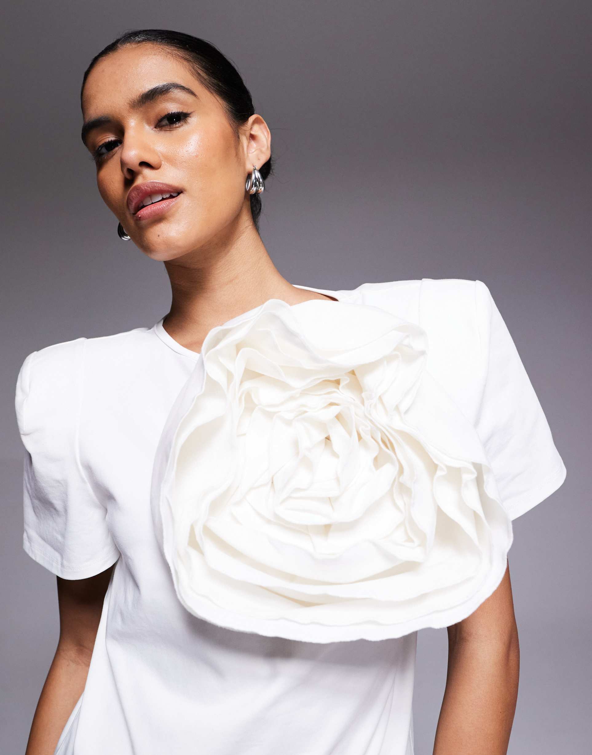 asos luxe premium corsage t-shirt in white