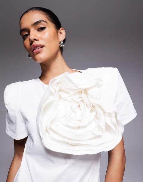 ASOS LUXE premium corsage t-shirt in white