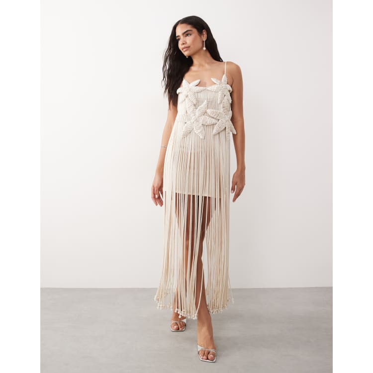 ASOS LUXE premium crochet flower maxi dress with shell detail in