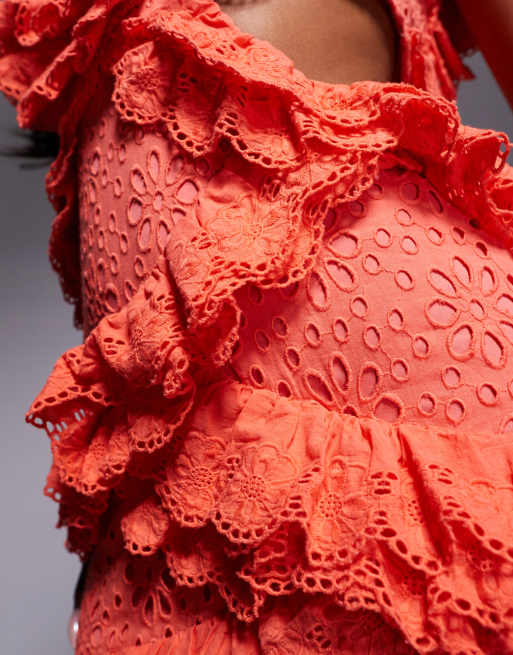 chinese dress ladies ASOS Coral Eyelet Tie Strap Broderie Maxi Dress- Size 0 (no slip or un   The Saved Collection