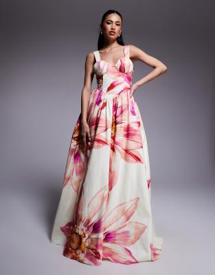 ASOS LUXE premium maxi dress in oversized floral print-White