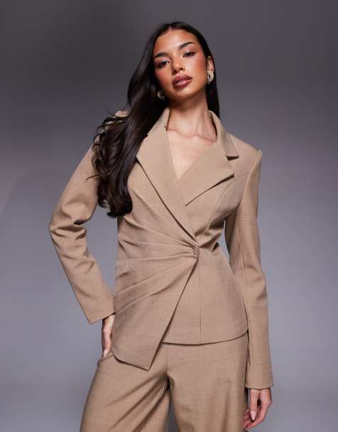 ASOS LUXE premium side seam detail blazer in tan - part of a set - view 1
