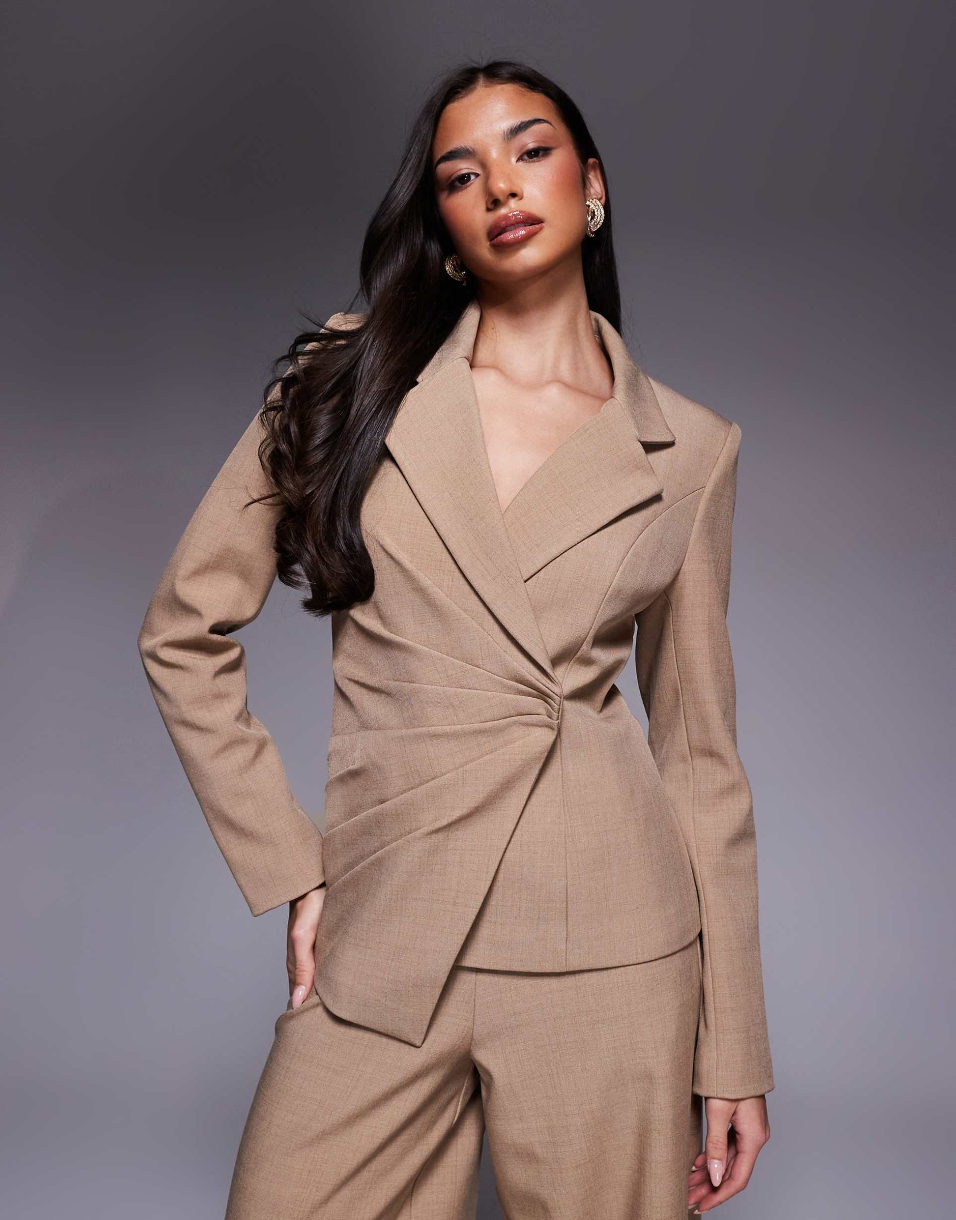 asos luxe premium side seam detail blazer in tan - part of a set