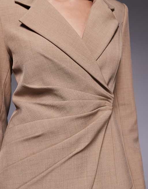 ASOS LUXE premium side seam detail blazer in tan (part of a set), 3 of 4