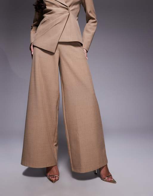 ASOS LUXE premium super wide flared pants in tan (part of a set), 2 of 5