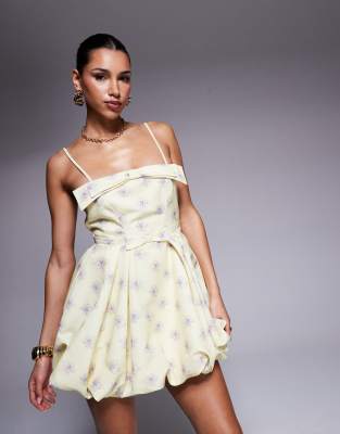 ASOS LUXE PRINTED PUFF BALL MINI DRESS