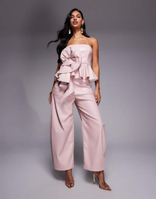 ASOS LUXE PU bandeau corsage top in pink - part of a set, 3 of 4