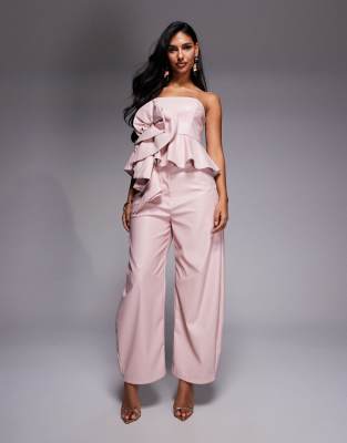 PU barrel pants with ruffle in pink - part of a set
