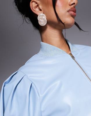 ASOS LUXE PU bomber jacket in powder blue - part of a set