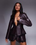 [ASOS LUXE] ASOS LUXE PU cinched waist blazer with lace in chocolate (part of a set)-Brown 16 Chocolate